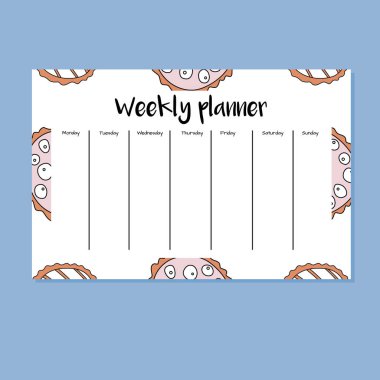 Cupcake seamless modeli karikatür tarzı ile haftalık planlayıcısı