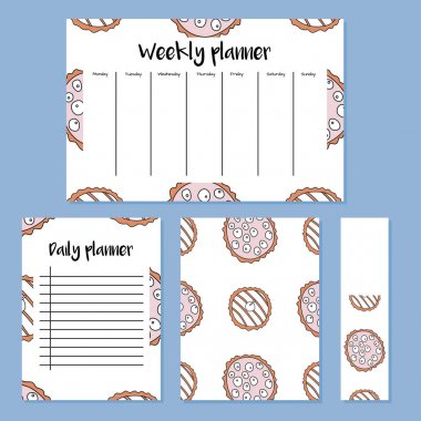 Cupcake seamless modeli karikatür tarzı ile haftalık ve günlük planlayıcısı