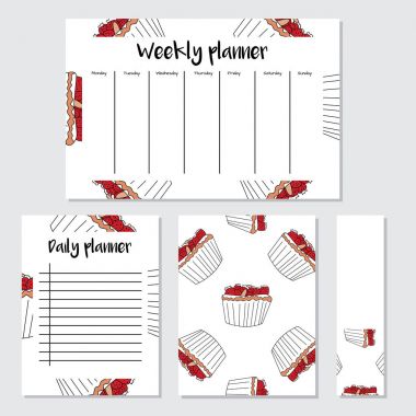 Cupcake seamless modeli karikatür tarzı ile haftalık ve günlük planlayıcısı