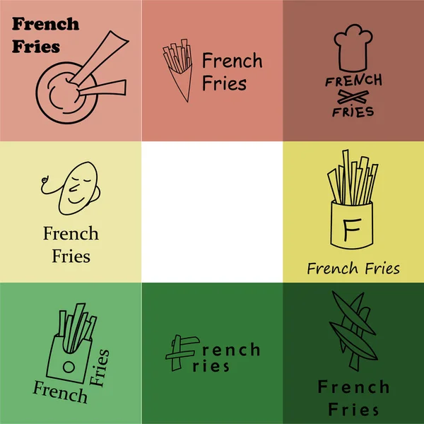 French Fries Logo Set Vector Print Web Creative Design — Stock Vector