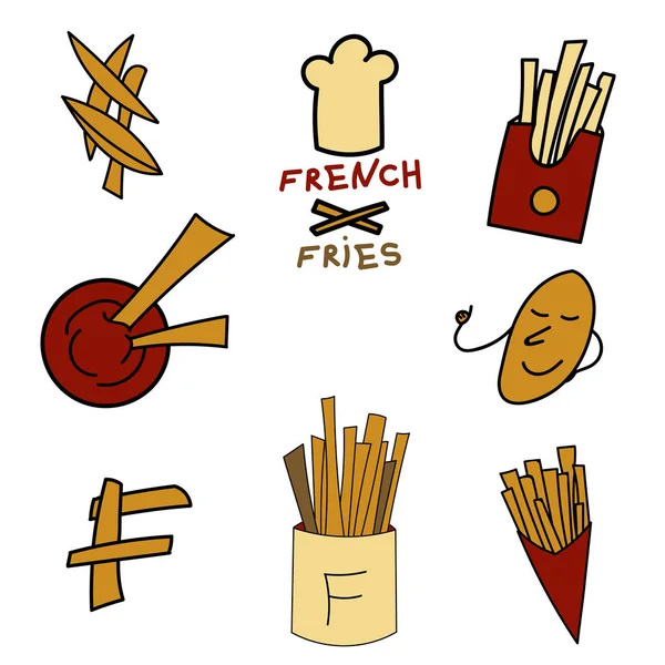 French fries logo set in cartoon style — Stock Vector