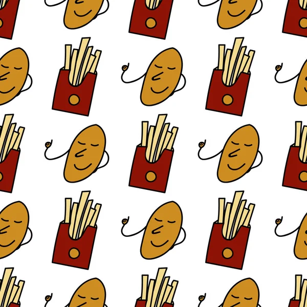 Patrón sin costuras de papas fritas en estilo de dibujos animados — Vector de stock