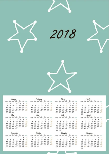 Calendrier 2018 dans le style scandinave — Image vectorielle