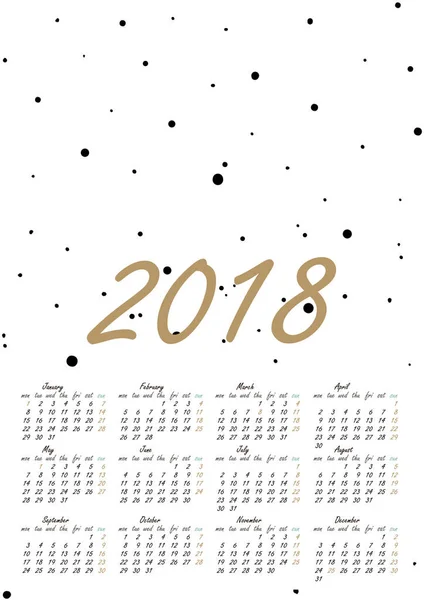 Calendrier 2018 dans le style scandinave — Image vectorielle