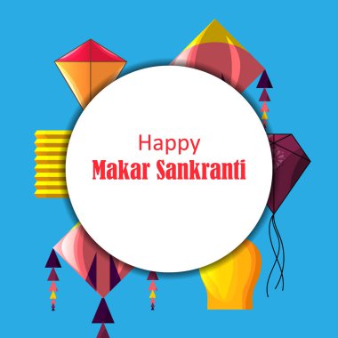 Makar Sankranti tebrik kartı uçurtma çizgi film tarzı