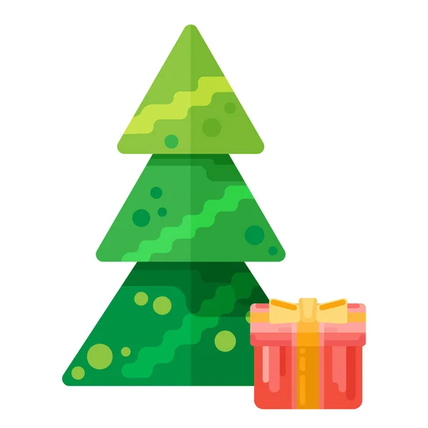 Karácsonyfa ajándék doboz ikon kreatív lapos stílusban. Vektor illusztráció web, nyomtatás, nyaralás tervezés — Stock Vector