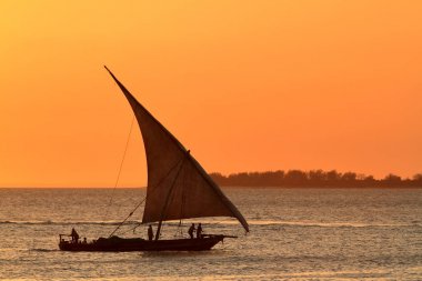 Zanzibar üzerinde günbatımında Yelkenliler