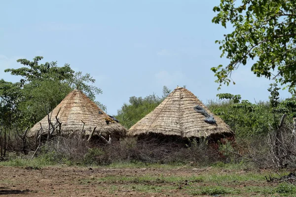 エチオピアのオモ渓谷の伝統的なわら小屋 — ストック写真