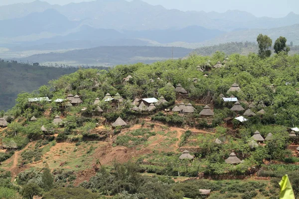 Saman kulübelerde geleneksel Etiyopya Omo Vadisi