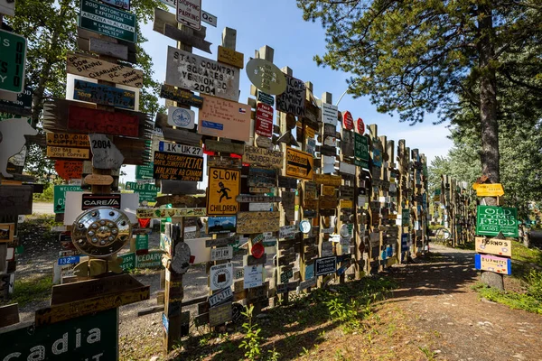 Sign Post Forest Watson Lake Aljaška Highway Canada Červen 2019 — Stock fotografie