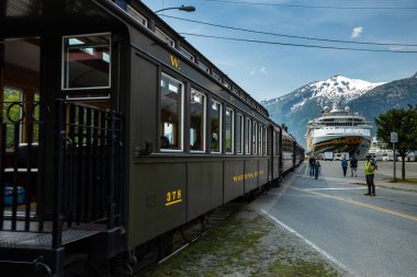 Alaska 'daki Skagway şehrindeki tarihi tren, 27. Haziran 2019