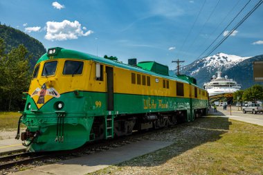 Alaska 'daki Skagway şehrindeki tarihi tren, 27. Haziran 2019