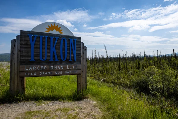 Señal Bienvenida Yukón Frontera Alaska — Foto de Stock