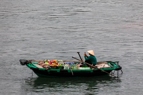Negocios Bote Remos Bahía Halong Vietnam Noviembre 2019 — Foto de Stock