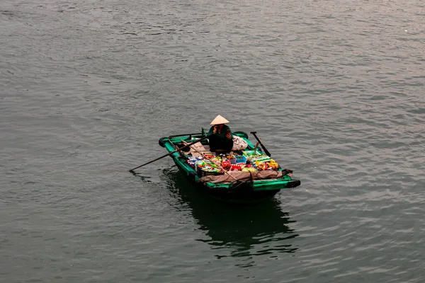 Negócios Barco Remos Baía Halong Vietname Novembro 2019 — Fotografia de Stock