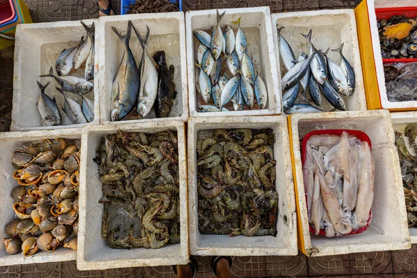 Φρέσκα Ψάρια Και Θαλασσινά Στην Αγορά — Φωτογραφία Αρχείου