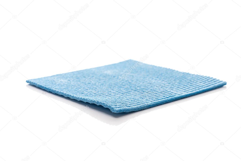 Blue new kitchen cleaning napkin rag over white isolated background