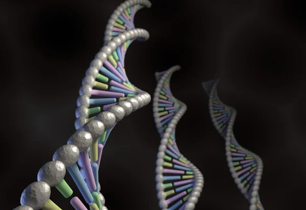 Молекула ДНК з кольоровим кодом гуаніну часовий адеїн цитозин на чорному — стокове фото