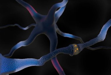 Synapse ve nöron hücreleri 3d şekil elektrikle ilgili sinyal gönderme