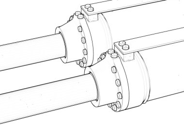 makine piston Hidrolik sistem endüstriyel izole anahat kroki 3d çizim