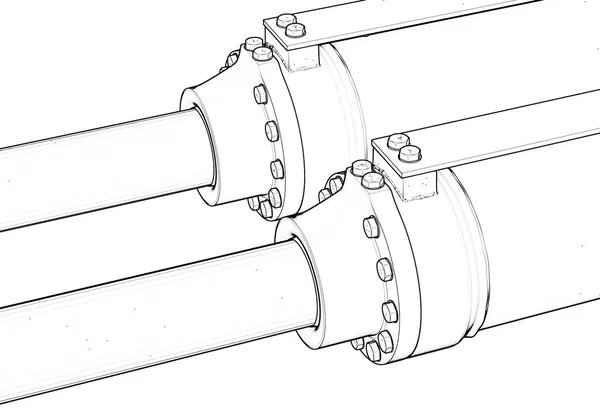 Makine piston Hidrolik sistem endüstriyel izole anahat kroki 3d çizim — Stok fotoğraf