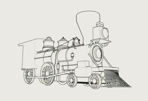 Old American Steam Locomotive outline sketch 3D illustration — Stock Photo, Image