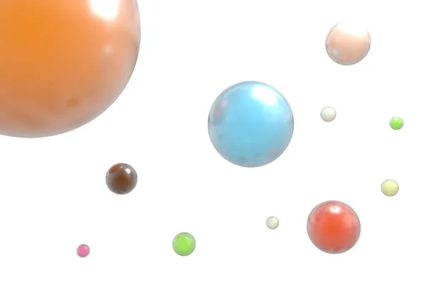 Vuelo reflexivo bolas de colores aislados en blanco 3d ilustración —  Fotos de Stock