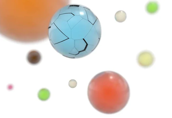 Latający odblaskowe kolorowe kulki i jedną piłkę brocken na białym tle na biały ilustracja 3d — Zdjęcie stockowe