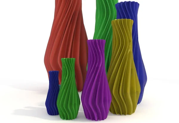 Ensemble de vases d'objets imprimés Illustration 3D isolée — Photo