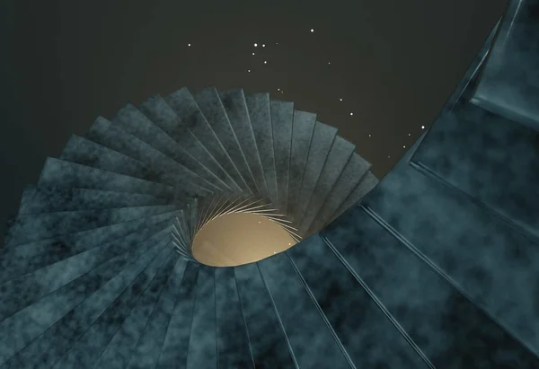 Spirális lépcsők a térben, hogy a fény 3D-s illusztráció — Stock Fotó