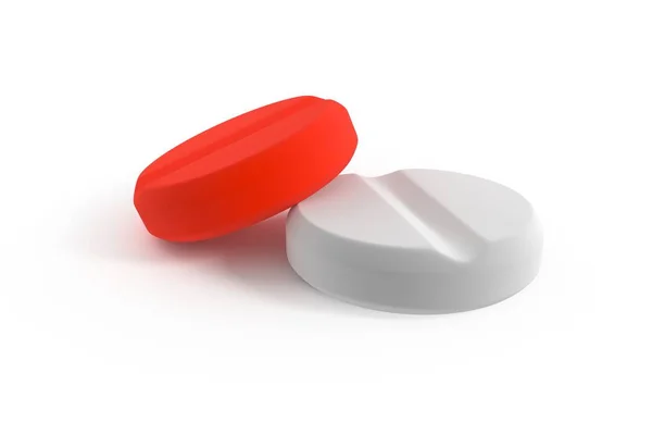 Dois comprimidos brancos e vermelhos isolados ilustração 3d — Fotografia de Stock