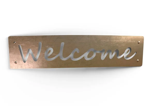 Placa de cobre de metal de sinal de boas-vindas isolada na ilustração 3d branca — Fotografia de Stock