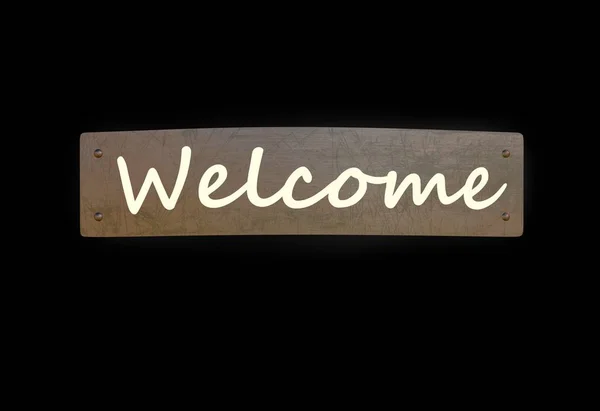 Placa de cobre de metal sinal de boas-vindas isolado na ilustração 3d preto — Fotografia de Stock