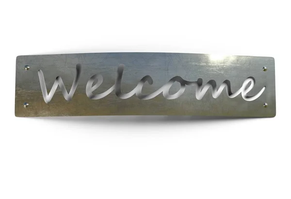 Placa de metal de sinal de boas-vindas isolado na ilustração 3d branca — Fotografia de Stock
