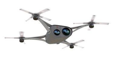 izole modern kamera drone uçuş, fütüristik siyah kavramı 3d resimde önden görünümü