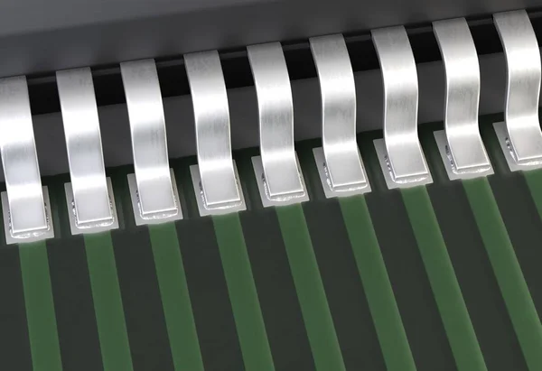 Componenti elettrolitici microchip contatti gamba su pcb illustrazione 3d — Foto Stock