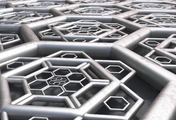 Hexagonal abstracto fondo óxido perspectiva 3d ilustración —  Fotos de Stock