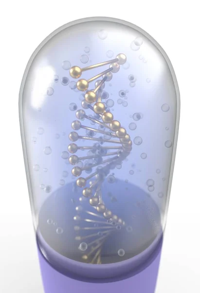 Dna helix in pillenkapseln stehend 3d illustration — Stockfoto