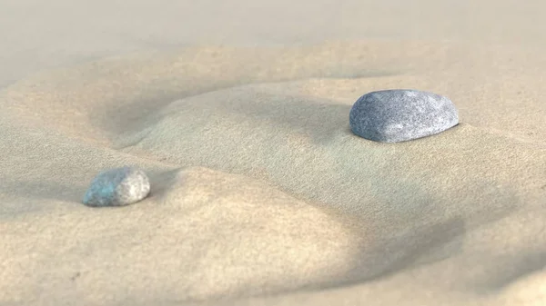 Zen meditasi batu di pasir 3d ilustrasi — Stok Foto
