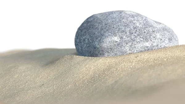 在沙子里的石头。3d 图 — 图库照片