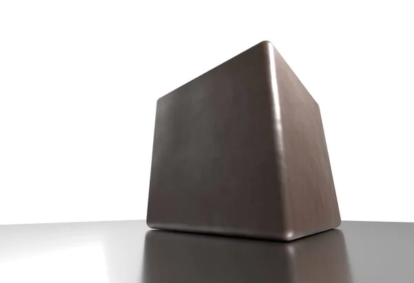 Cube marron sur surface brillante avec illustration 3D réfléchissante — Photo