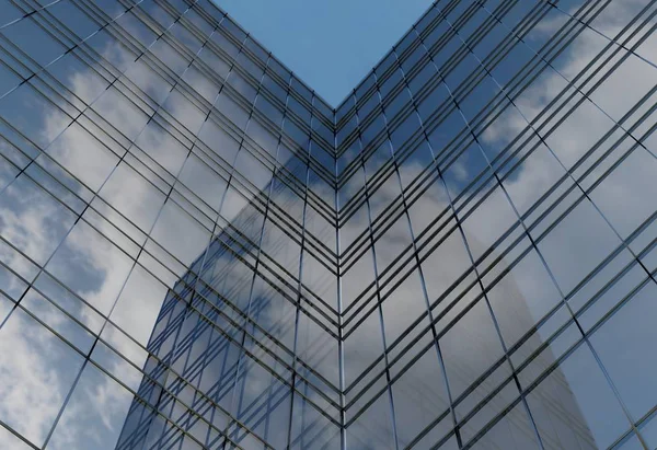 Moderní architektura budova 3d ilustrace fasáda ze skla a oceli — Stock fotografie