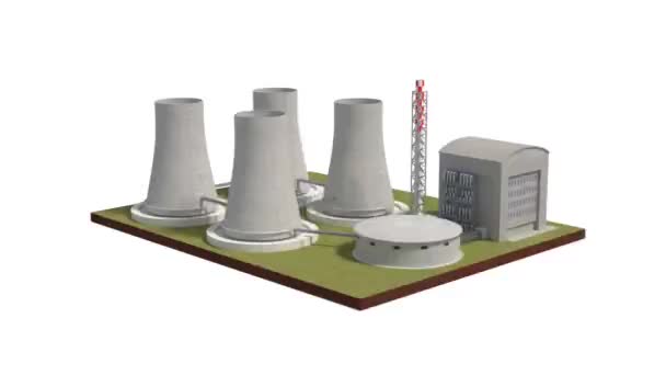 Nuclear power plant 3d illustration rotating view — Stock Video