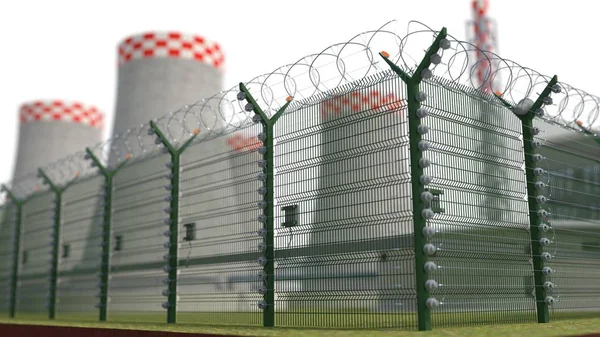 Clôture objet de sécurité centrale nucléaire avec pouvoir de détention. Illustration 3d — Photo
