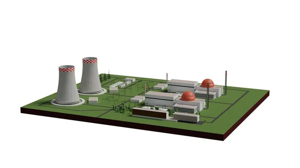 Jaderná elektrárna izolovaných na bílém 3d obrázek — Stock fotografie