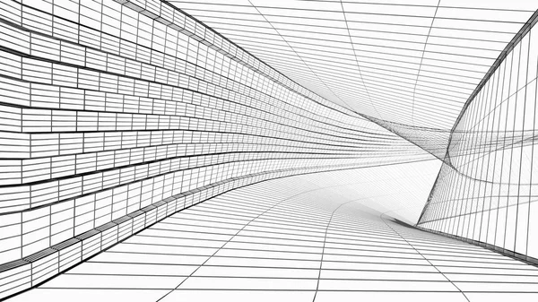 抽象建筑线框结构 3d 插图隔离在白色 — 图库照片
