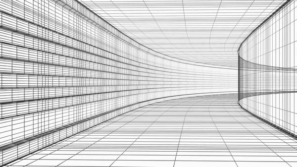 Ilustração abstrata da estrutura do wireframe 3D da arquitetura isolada no branco — Fotografia de Stock