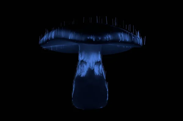 Mushrooms glowing ghost horror face eyes blue on black 3d illustration — Stock Photo, Image