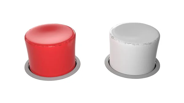 現実的な 2 つ赤と白のボタン白い背景に分離されました。3 d イラストレーション — ストック写真