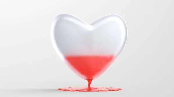 3D illustration of glass heart with flow out blood — Stock Photo, Image